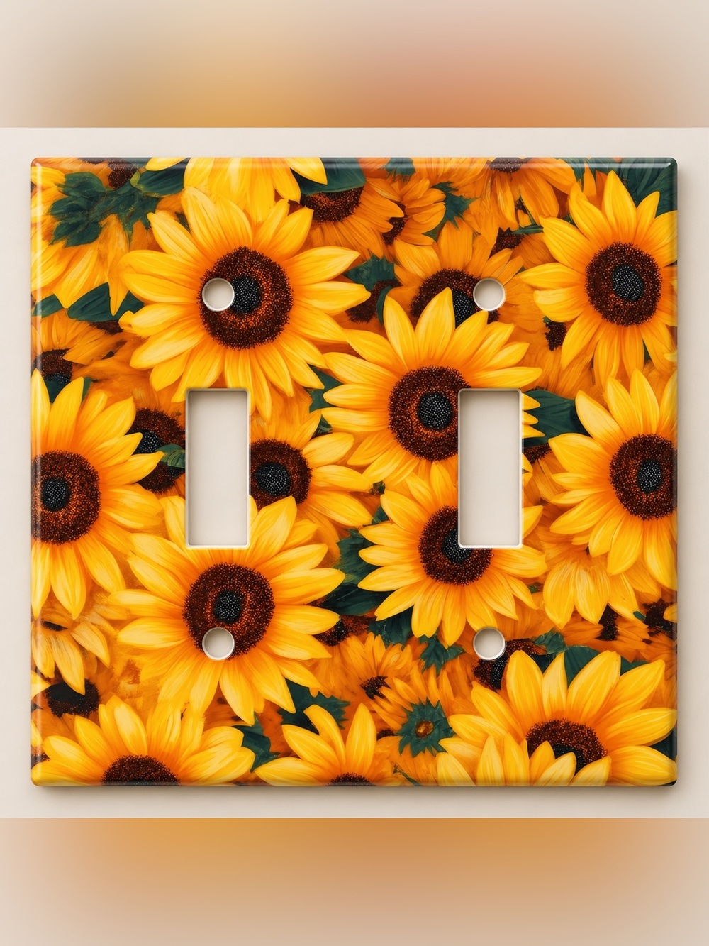 Handmade Sunflower Floral Double Toggle Light Switch Cover Plate
